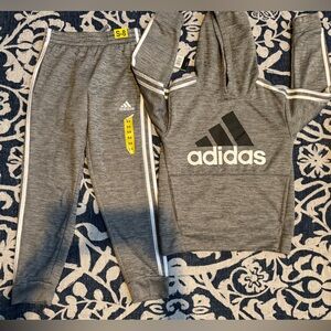 Adidas Kids Gray Jogger outfit with White Stripes